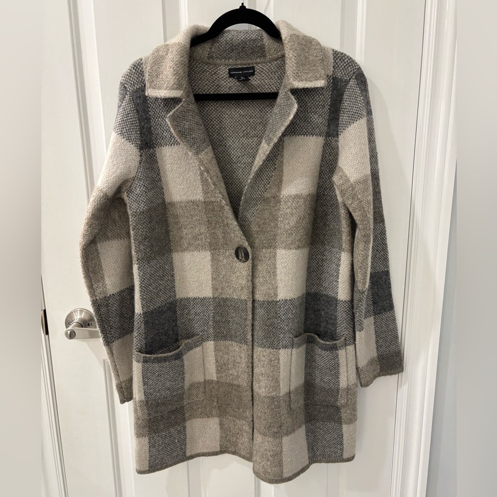 2/$15 * Adrienne Vittadini Plaid Wool Blend Long Cardigan Sweater Jacket M